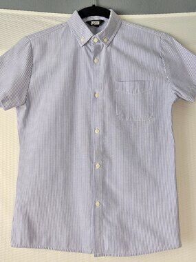 Jogal Boy’s Horizontal Blue/White Stripe 100% Cotton Button Down Shirt Size 14